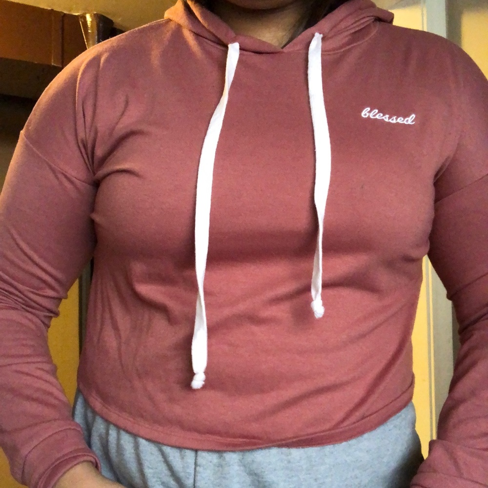 “Blessed” Cropped Drawstring Hoodie